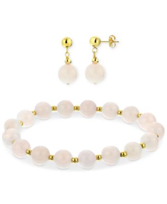 Macy's - 2-Pc. Set Jade Bead Bracelet & Matching Drop Earrings in 14k Gold (Also in Onyx, Tiger Eye, Turquoise, Lapis Lazuli, & Rose Quartz)