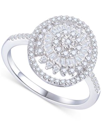 Macy's - Diamond Round & Baguette Halo Cluster Ring (1/2 ct. t.w.) in 10k White Gold