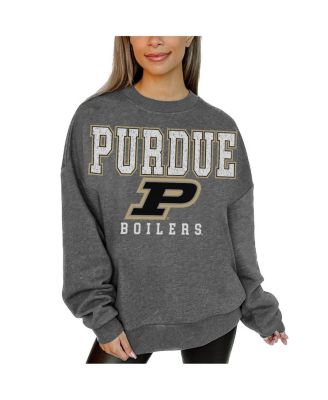 Gameday Couture - Women's Heather Charcoal Purdue Boilermakers Distressed Fleece Pullover Sweatshirt