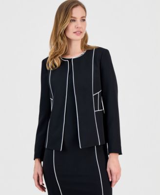 Kasper - Women's Contrast Piping Open-Front Jacket