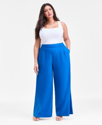 I.N.C. International Concepts - Plus Size Pull-On Linen-Blend Wide-Leg Pants