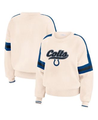 WEAR by Erin Andrews - Women's Cream Indianapolis Colts Stripe Pullover Sweater