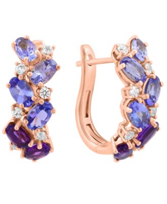 EFFY Collection - White Sapphire (2/5 ct. t.w.) Amethyst (9/10 ct. t.w.) and Tanzanite (2 ct. t.w.) Earrings in 14K Rose Gold
