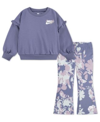 Nike - Girl 2T-6X 2-Piece Flutter Sleeve Crewneck Top and All over Floral Print Pants Set