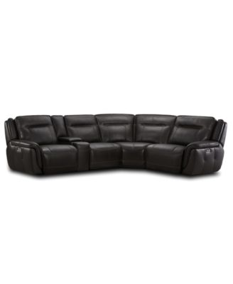 Furniture - Lenardo 5-Pc. Leather Sectional with 2 Power Motion Recliners and Console