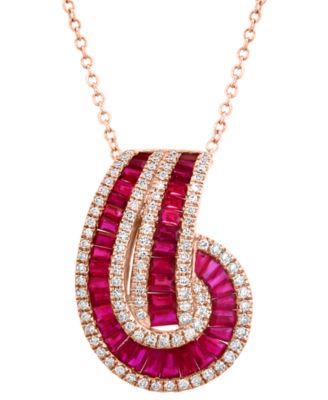 EFFY Collection - Ruby (2-1/3 ct. t.w.) & Diamond (3/8 ct. t.w.) Swirl 18" Pendant Necklace in 14k Rose Gold