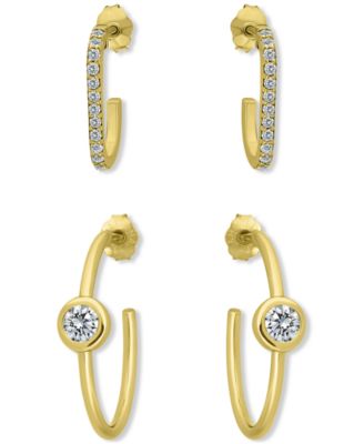 Giani Bernini - 2-Pc. Set Pav&eacute; Cubic Zirconia & Round Bezel Set Cubic Zirconia Hoop Earrings in 18k Gold Over Sterling Silver