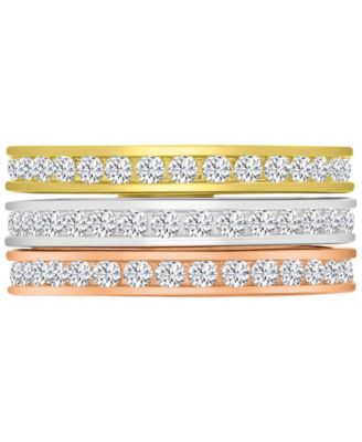 Macy's - 3-Pc. Set Cubic Zirconia Stack Rings (2-1/2 ct. t.w.) in Tri-Tone Sterling Silver