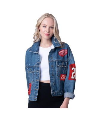 G-III 4Her by Carl Banks - Detroit Red Wings Game Ball Cropped Button-Up Denim Jacket