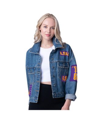 G-III 4Her by Carl Banks - Women's Denim LSU Tigers Game Ball Patches and Studs Full-Button Jacket
