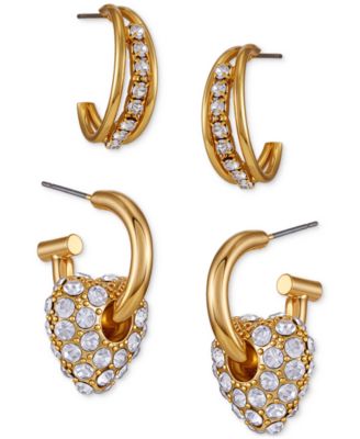 GUESS - Gold-Tone Crystal Hoop Pave Drop Earrings, Set of 2