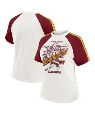 WEAR by Erin Andrews - Women's White Washington Commanders Sleeve Stripe Distressed Raglan T-Shirt
