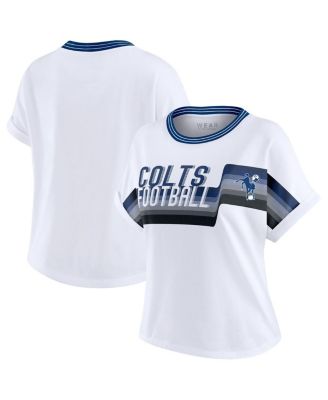 WEAR by Erin Andrews - Women's White Indianapolis Colts Cropped Center Stripe Dolman T-Shirt