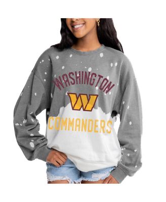 Gameday Couture - Women's Gray Washington Commanders Oversized Coin Toss Faded French Terry Tri-Blend Pullover Sweatshirt