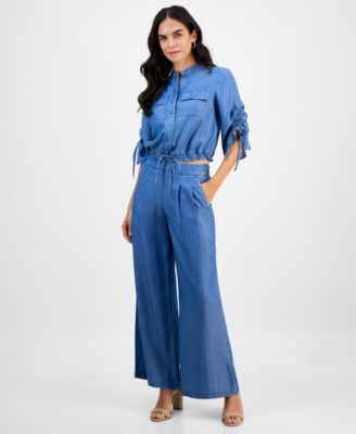 I.N.C. International Concepts - Petite High Rise Wide-Leg Chambray Pants