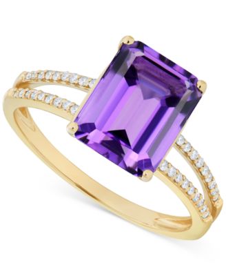 Macy's - Amethyst (2-9/10 ct. t.w.) and Diamond (1/10 ct. t.w.) Split Shank Ring in 14k Gold