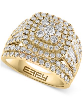 EFFY Collection - Certified Diamond Round & Baguette Multirow Cluster Ring (2-1/2 ct. t.w.) in 14k Gold