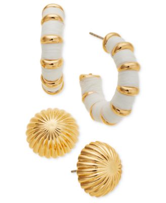 On 34th - Gold-Tone 2-Pc. Set Paper-Wrapped Hoop & Textured Stud Earrings