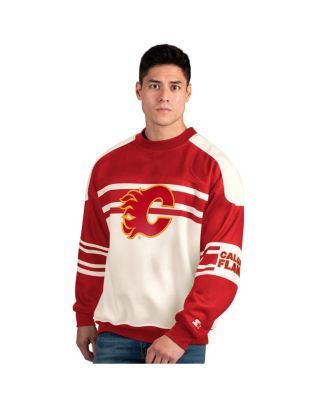 Starter - Men's&nbsp; Cream/Red Calgary Flames Defense Fleece Crewneck Pullover Sweatshirt