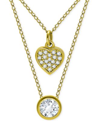 Giani Bernini - 2-Pc. Set Cubic Zirconia Pav&eacute; Heart & Solitaire Bezel Pendant Necklaces
