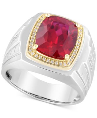Macy's - Men's Lab-Created Ruby (7-1/5 ct. t.w.) & Diamond (1/6 ct. t.w.) in Sterling Silver & 10k Gold (Also in Lab-Created Sapphire)