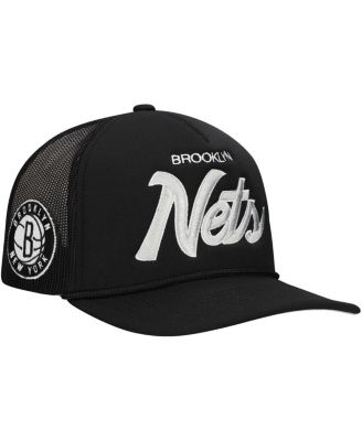 Mitchell & Ness - Men's Black Brooklyn Nets Script Trucker Adjustable Hat