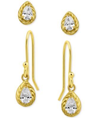 Giani Bernini - 2-Pc. Set Cubic Zirconia Pear-Shaped Stud & Drop Earrings in 18k Yellow Gold over Sterling Silver