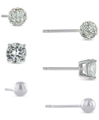 Giani Bernini - 3-Pc. Set Cubic Zirconia, Crystal, & Polished Stud Earrings in Sterling Silver