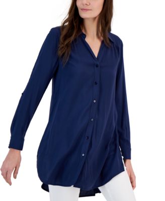 I.N.C. International Concepts - Women's Roll-Tab Button-Down Long Blouse