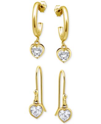 Giani Bernini - 2-Pc. Set Cubic Zirconia Heart Dangle Hoop & Drop Earrings