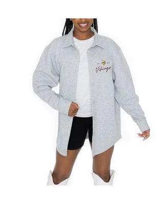 Gameday Couture - Women's Ash Minnesota Vikings Full-Button Long Sleeve Overshirt