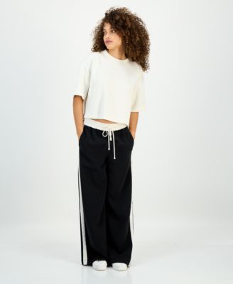 I.N.C. International Concepts - Petite Drawstring-Waist Side-Stripe Wide-Leg Pants