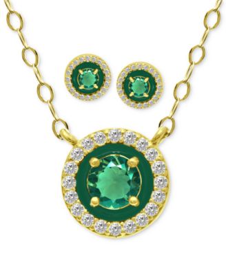 Giani Bernini - 2-Pc. Set Lab-Grown Green Quartz (1-3/8 ct. t.w.) & Cubic Zirconia Pendant Necklace & Matching Stud Earrings in 18k Gold-Plated Sterling Silver