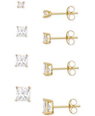 Giani Bernini - 4-Pc. Set Cubic Zirconia Princess Stud Earrings in 18k Gold-Plated Sterling Silver