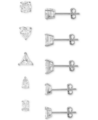 Giani Bernini - 5-Pc. Set Cubic Zirconia Solitaire Multi-Cut Stud Earrings in Sterling Silver