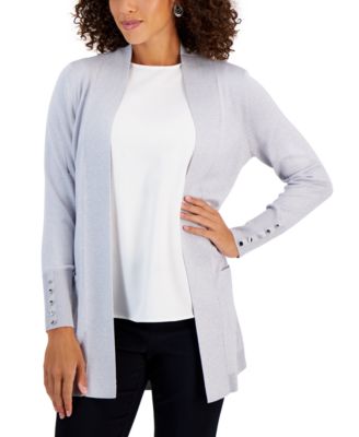 JM Collection - Petite Open-Front Buttoned-Cuff Cardigan