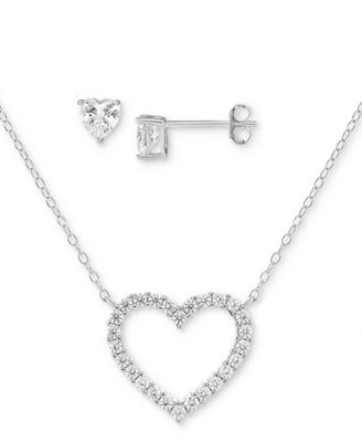 Giani Bernini - 2-Pc. Set Cubic Zirconia Open Heart Pendant Necklace & Heart Stud Earrings in Sterling Silver