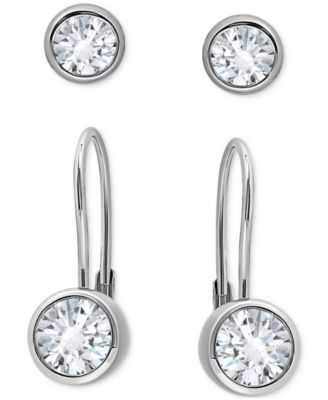 Giani Bernini - 2-Pc. Set Cubic Zirconia Bezel Stud & Leverback Earrings in Sterling Silver