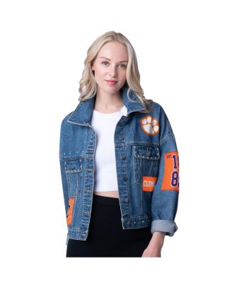 G-III 4Her by Carl Banks - Women's Denim Clemson Tigers Game Ball Patches and Studs Full-Button Jacket