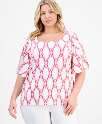 JM Collection - Plus Size Square-Neck Flutter-Sleeve Top