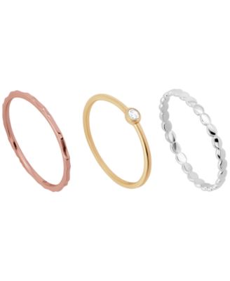 Macy's - 3-Piece Cubic Zirconia Ring Set (0.12 ct. t.w.) in Tri Tone Sterling Silver