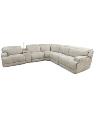 Furniture - Sebaston 6-Pc. Fabric Sectional with 3 Power Motion Recliners and 1 USB Console
