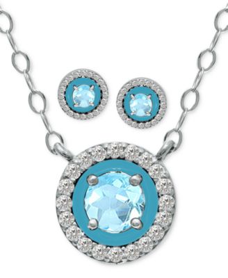 Giani Bernini - 2-Pc. Set Blue Topaz, Cubic Zirconia & Enamel Pendant Necklace & Matching Stud Earrings (Also in Amethyst, Lab-Created Ruby, & Lab-Created Opal)