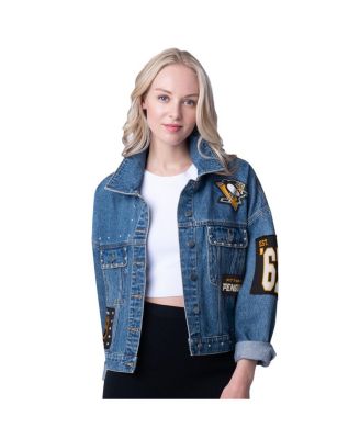 G-III 4Her by Carl Banks - Women's  Pittsburgh Penguins Game Ball Cropped Button-Up Denim Jacket