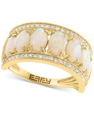 EFFY Collection - Opal (2 ct. t.w.) & Diamond (1/5 ct. t.w.) Oval Channel Ring in 14k Gold