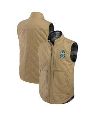 Fanatics - Men's Darius Rucker Collection by Tan/Charcoal Seattle Mariners Reversible Canvas Plaid Patch Full-Zip Vest