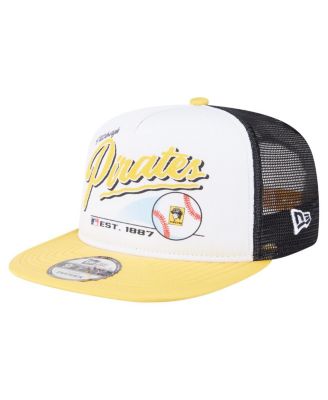 New Era - Men's White/Gold Pittsburgh Pirates Retro Script Trucker 9FIFTY Snapback Hat