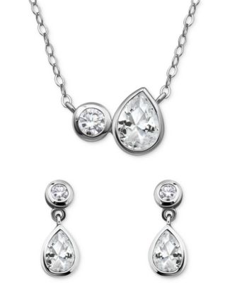 Giani Bernini - 2-Pc. Set Cubic Zirconia Pear & Round Pendant Necklace & Drop Earrings in Sterling Silver