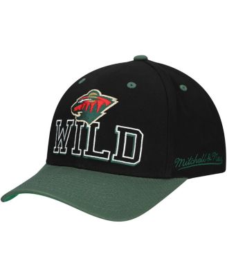 Mitchell & Ness - Men's Black/Green Minnesota Wild Backside Script 2-Tone Pro Crown Adjustable Hat