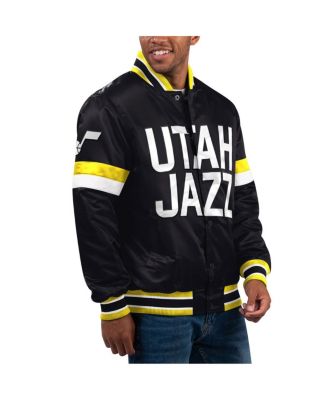 Starter - Men's Black Utah Jazz Home Game Satin Full-Snap Varsity Jacket
